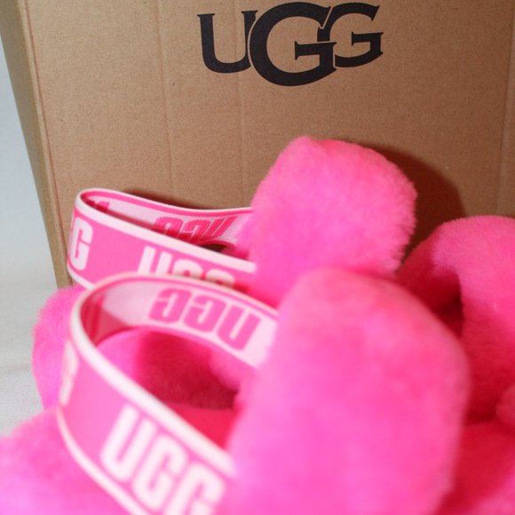 NIB UGG YOUTH 6 WOMEN'S 8 DISCO HOT PINK SHEARLING SLIPPERS SANDALS - Picture 3 of 6